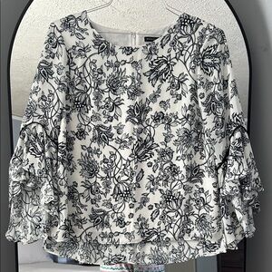 White House Black Market Black and White Floral Blouse